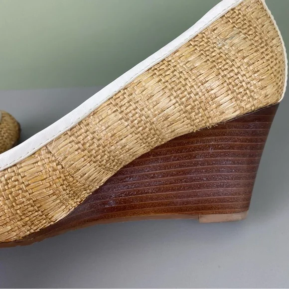 Tory Burch Sally Raffia Straw Natural/Bleach Wedges Size 7 - Picture 9 of 12